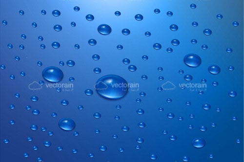 Transparent Water Drops on Blue Background